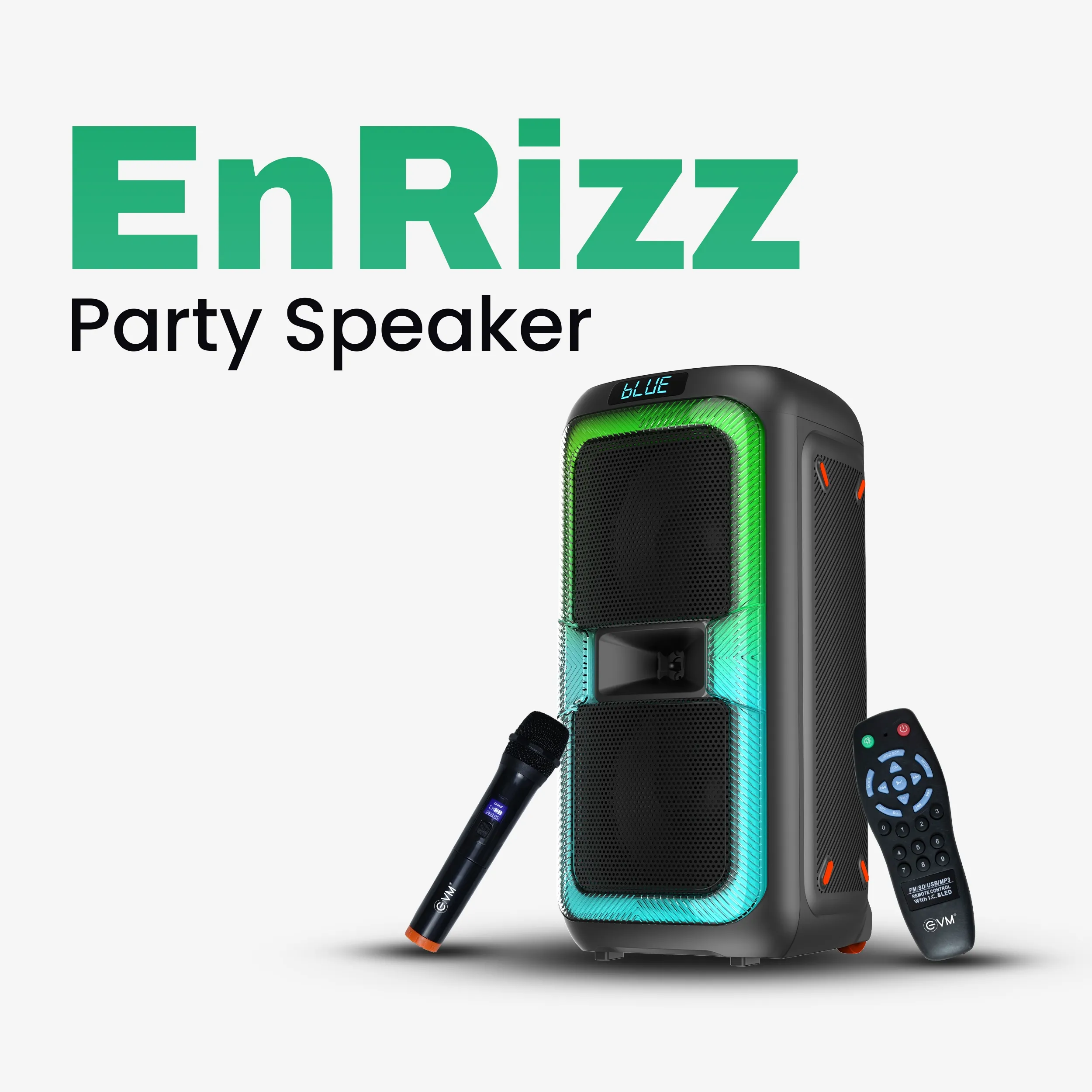 EVM Bluetooth Speaker with Karaoke Mic EnRizz RGB 80w view 3